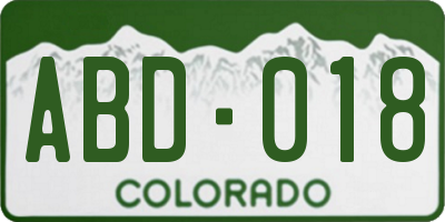 CO license plate ABD018