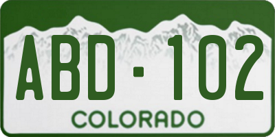 CO license plate ABD102