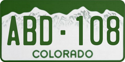 CO license plate ABD108