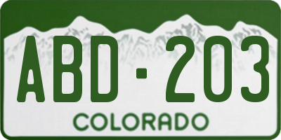 CO license plate ABD203