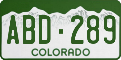 CO license plate ABD289
