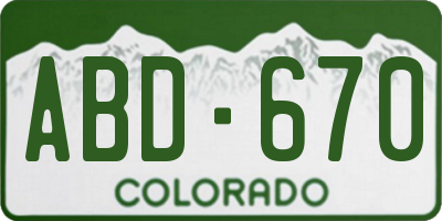 CO license plate ABD670