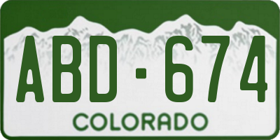 CO license plate ABD674