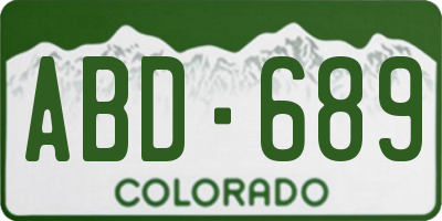 CO license plate ABD689