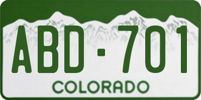 CO license plate ABD701