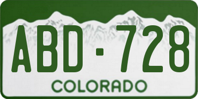 CO license plate ABD728