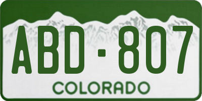 CO license plate ABD807