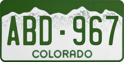CO license plate ABD967