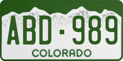 CO license plate ABD989