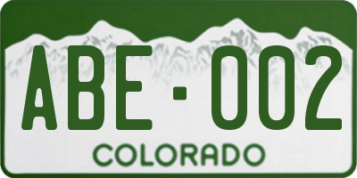 CO license plate ABE002