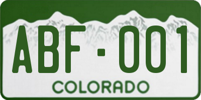CO license plate ABF001