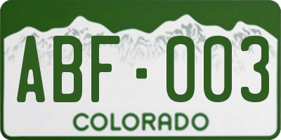 CO license plate ABF003