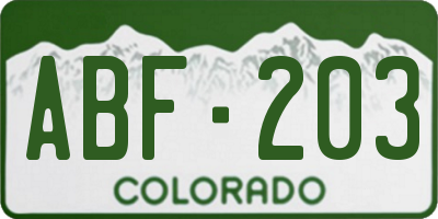 CO license plate ABF203