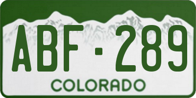 CO license plate ABF289