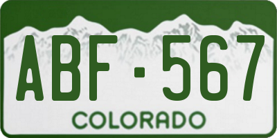 CO license plate ABF567
