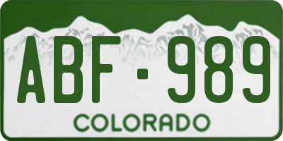CO license plate ABF989
