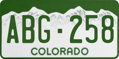 CO license plate ABG258