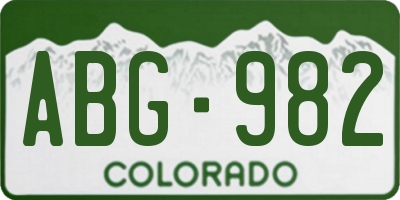 CO license plate ABG982