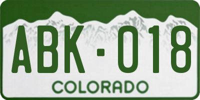 CO license plate ABK018
