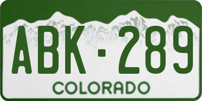 CO license plate ABK289