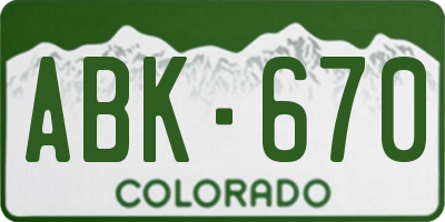 CO license plate ABK670