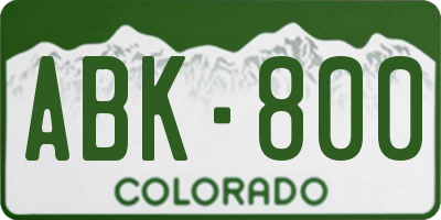 CO license plate ABK800