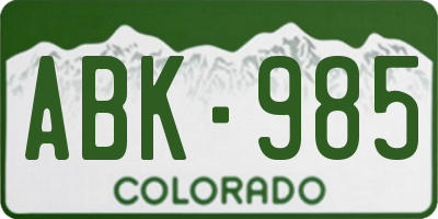 CO license plate ABK985