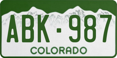 CO license plate ABK987