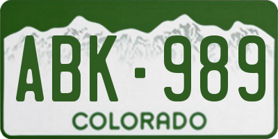 CO license plate ABK989