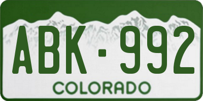 CO license plate ABK992