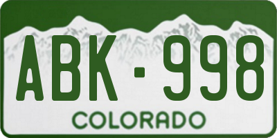 CO license plate ABK998