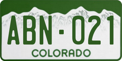 CO license plate ABN021