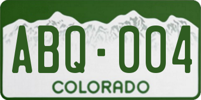 CO license plate ABQ004