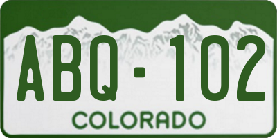 CO license plate ABQ102