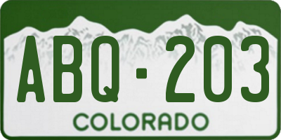 CO license plate ABQ203