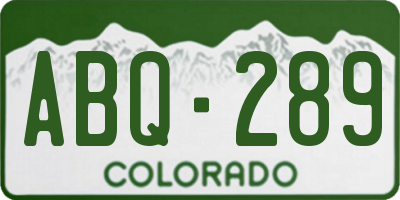 CO license plate ABQ289
