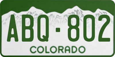 CO license plate ABQ802