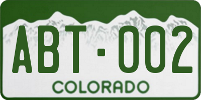 CO license plate ABT002
