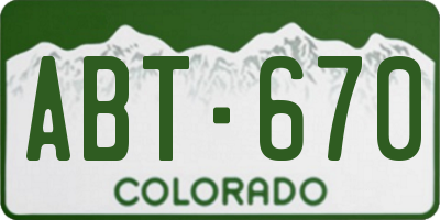 CO license plate ABT670