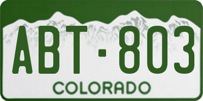 CO license plate ABT803