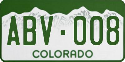 CO license plate ABV008