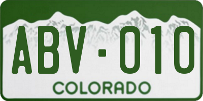 CO license plate ABV010