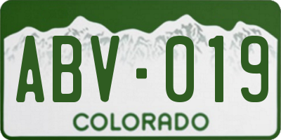 CO license plate ABV019