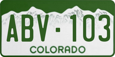 CO license plate ABV103