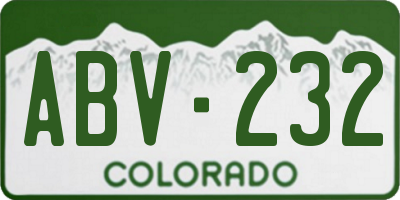 CO license plate ABV232