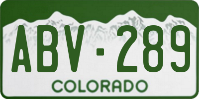 CO license plate ABV289