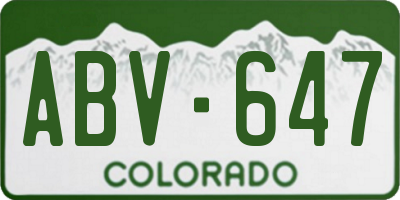 CO license plate ABV647