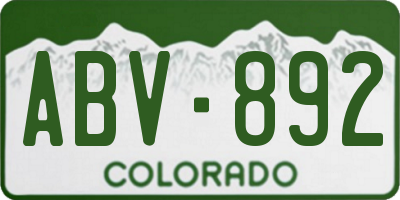 CO license plate ABV892