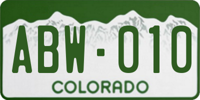 CO license plate ABW010