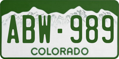 CO license plate ABW989